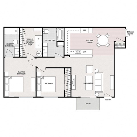 Floor plan for 2 beds, 2 baths, 1067 sqft