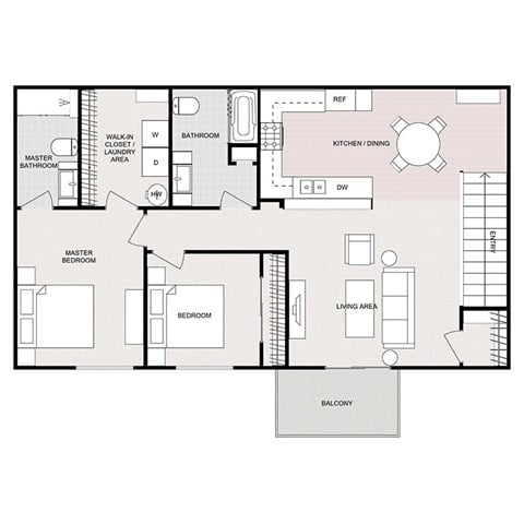 Floor plan for 2 beds, 2 baths, 1144 sqft