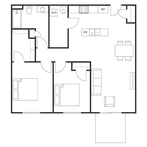 Floor plan for 2 beds, 1 bath, 1025 sqft
