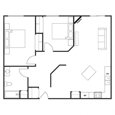 Floor plan for 2 beds, 1 bath, 1426 sqft