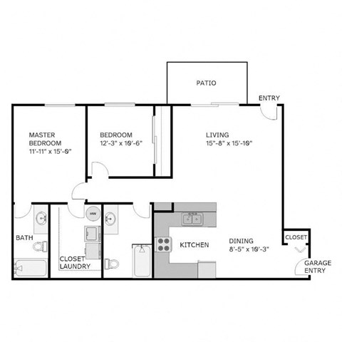 Floor plan for 2 beds, 2 baths, 1136 sqft