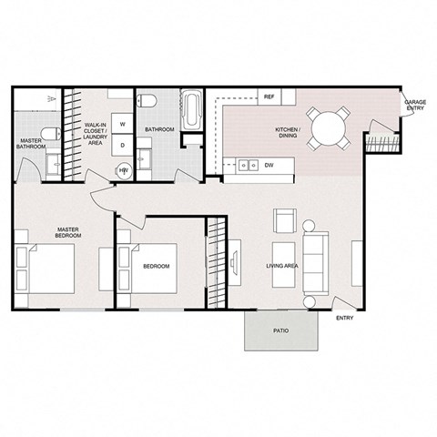 Floor plan for 2 beds, 2 baths, 1067 sqft