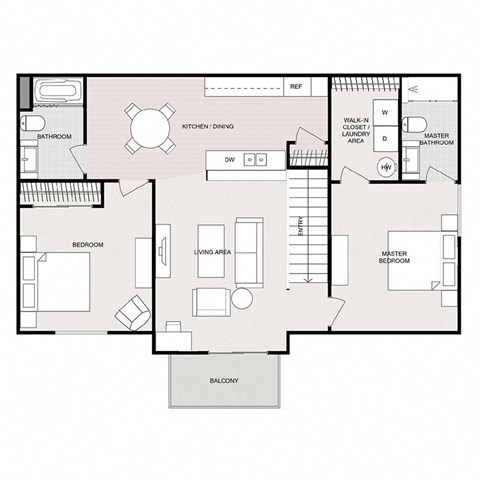 Floor plan for 2 beds, 2 baths, 1075 sqft