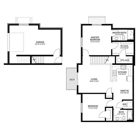 Floor plan for 2 beds, 2 baths, 1133 sqft