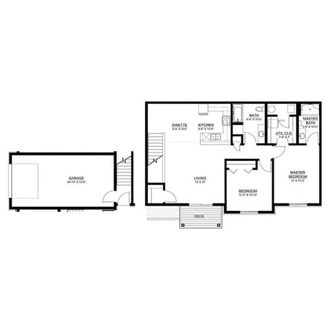 Floor plan for 2 beds, 2 baths, 1203 sqft