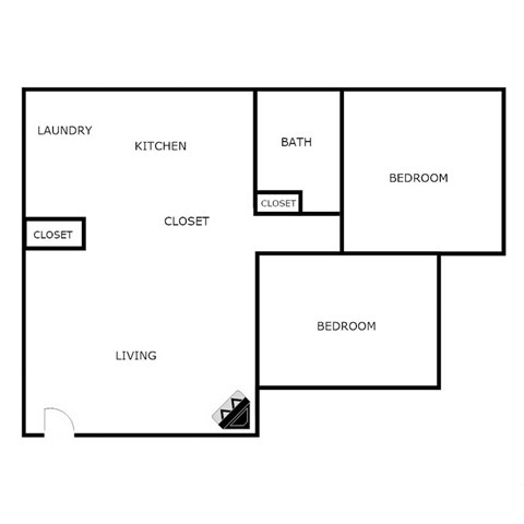 Floor plan for 2 beds, 1 bath, 1100 sqft