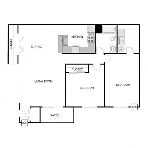 Floor plan for 2 beds, 1 bath, 1122 sqft