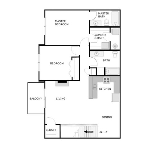 Floor plan for 2 beds, 2 baths, 1120 sqft