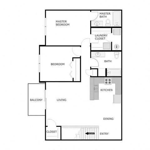 Floor plan for 2 beds, 2 baths, 1203 sqft