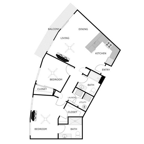 Floor plan for 2 beds, 2 baths, 1200 sqft