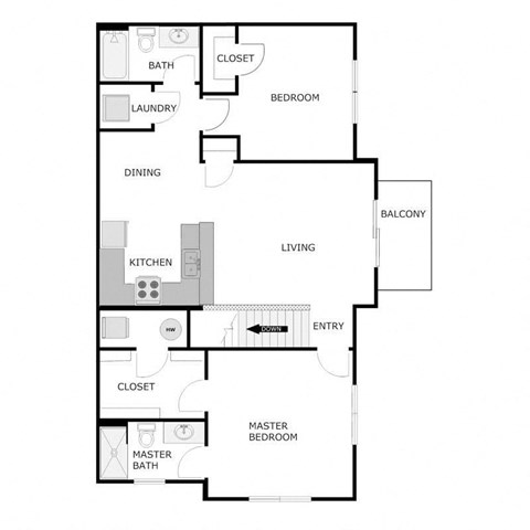 Floor plan for 2 beds, 2 baths, 1133 sqft