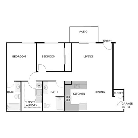 Floor plan for 2 beds, 2 baths, 1144 sqft