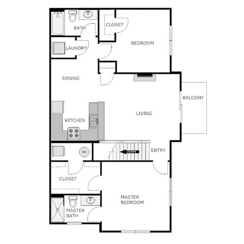 Floor plan for 2 beds, 2 baths, 1200 sqft