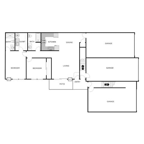 Floor plan for 2 beds, 2 baths, 1100 sqft