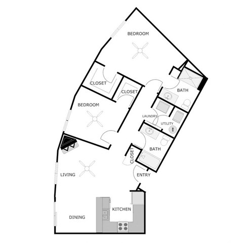 Floor plan for 2 beds, 2 baths, 1300 sqft