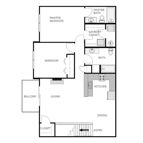 Floor plan for 2 beds, 2 baths, 1120 sqft