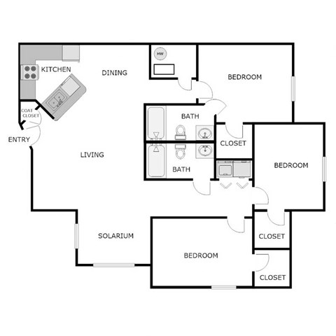 Floor plan for 3 beds, 2 baths, 1189 sqft