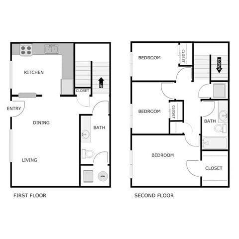 Floor plan for 3 beds, 1.5 baths, 1132 sqft