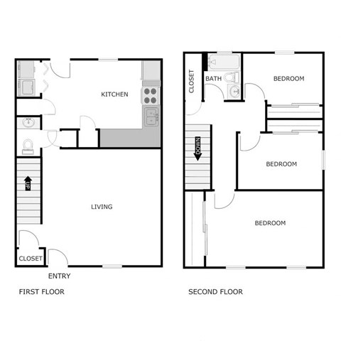 Floor plan for 3 beds, 1.5 baths, 1274 sqft