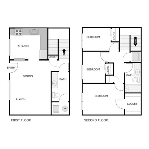 Floor plan for 3 beds, 1.5 baths, 1132 sqft