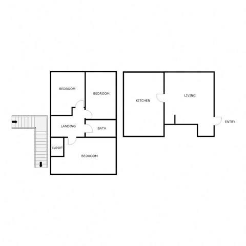 Floor plan for 3 beds, 1 bath, 940 sqft