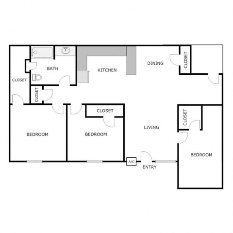 Floor plan for 3 beds, 2 baths, 1433 sqft
