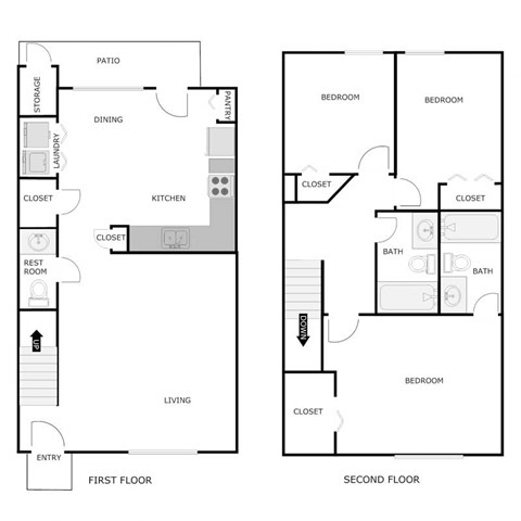 Floor plan for 3 beds, 2.5 baths, 1315 sqft
