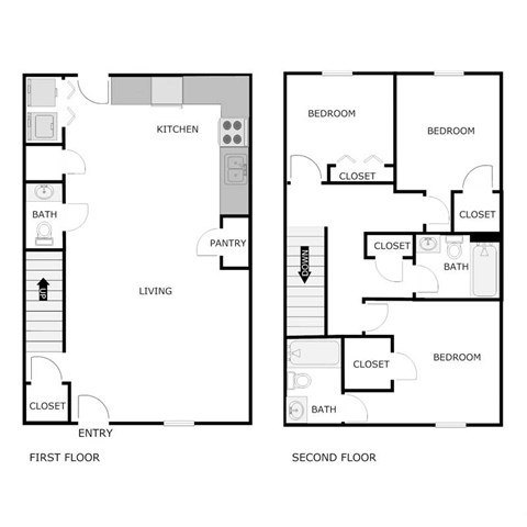 Floor plan for 3 beds, 2.5 baths, 1276 sqft