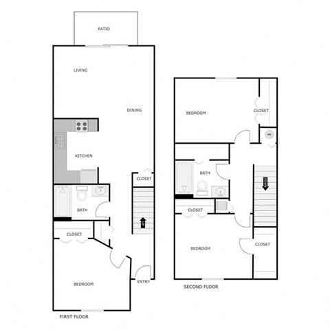 Floor plan for 3 beds, 2 baths, 1210 sqft