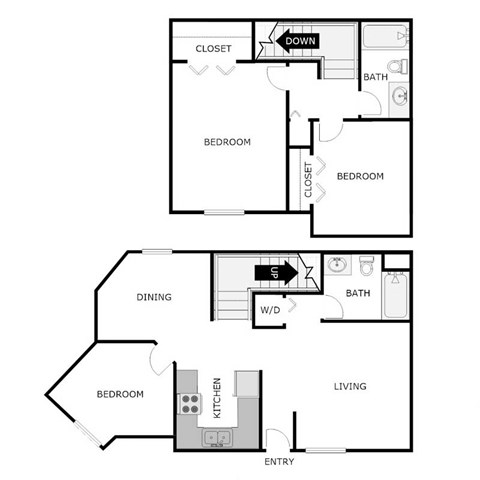 Floor plan for 3 beds, 1.5 baths, 1100 sqft