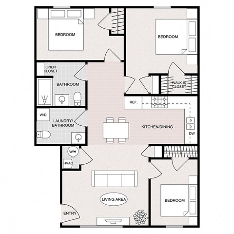 Floor plan for 3 beds, 1.5 baths, 1006 sqft