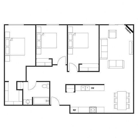Floor plan for 3 beds, 1 bath, 1229 sqft