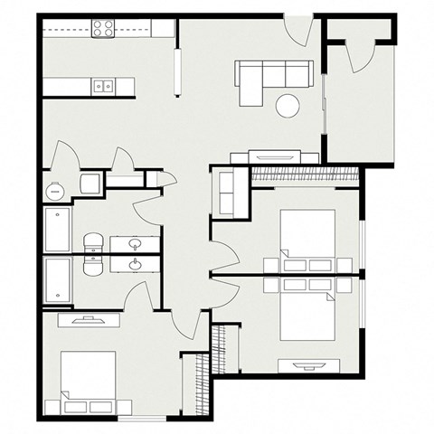 Floor plan for 3 beds, 2 baths, 1080 sqft