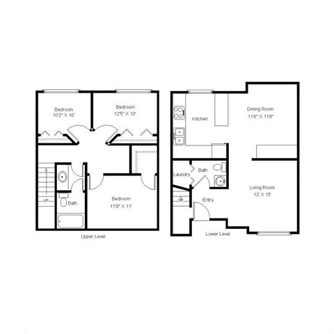 Floor plan for 3 beds, 2 baths, 1140 sqft