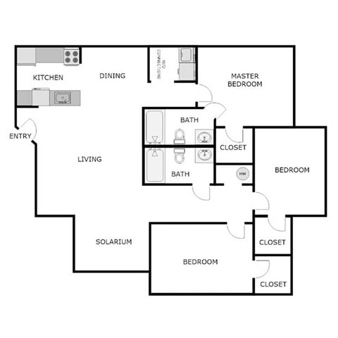 Floor plan for 3 beds, 2 baths, 1189 sqft