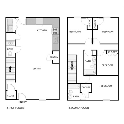 Floor plan for 4 beds, 2.5 baths, 1274 sqft