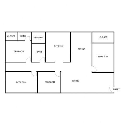 Floor plan for 4 beds, 2 baths, 1300 sqft