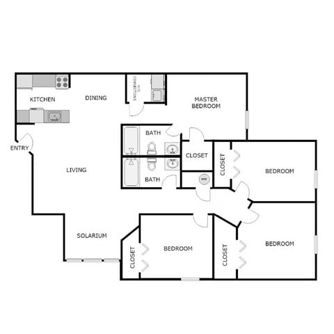 Floor plan for 4 beds, 2 baths, 1293 sqft