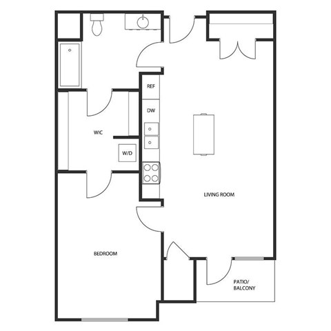 Floor plan for 1 bed, 1 bath, 758 sqft