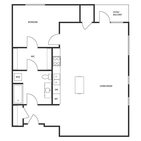 Floor plan for 1 bed, 1 bath, 994 sqft