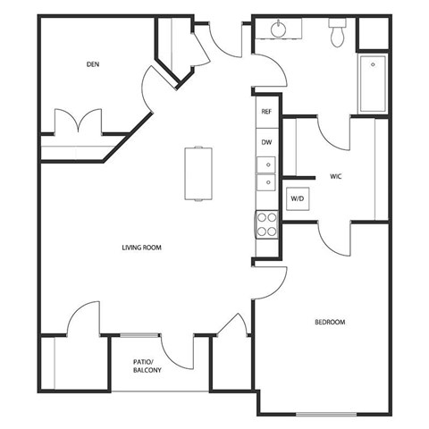 Floor plan for 1 bed, 1 bath, 944 sqft