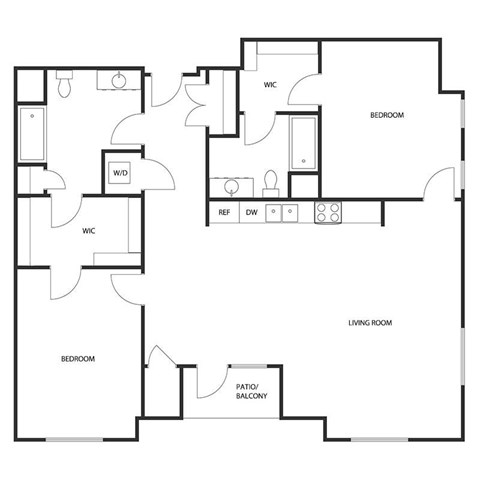 Floor plan for 2 beds, 2 baths, 1366 sqft