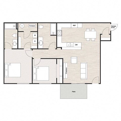 Floor plan for 2 beds, 2 baths, 1067 sqft