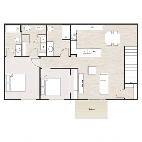 Floor plan for 2 beds, 2 baths, 1144 sqft