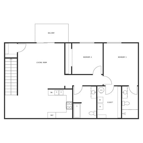 Floor plan for 2 beds, 2 baths, 1144 sqft