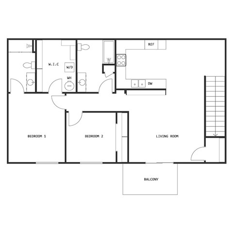 Floor plan for 2 beds, 2 baths, 1144 sqft