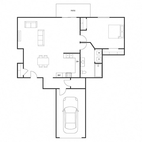 Floor plan for 1 bed, 1 bath, 914 sqft