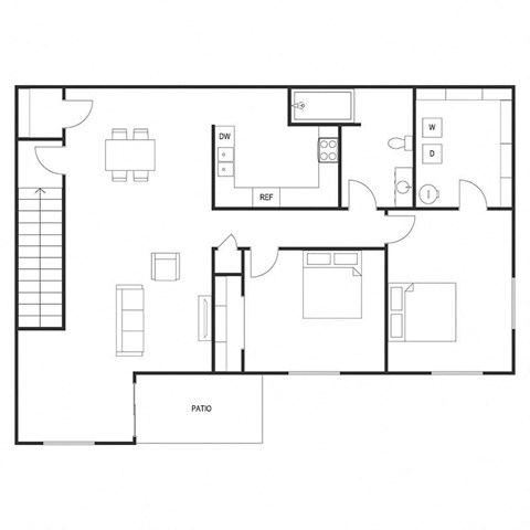 Floor plan for 2 beds, 1 bath, 1137 sqft