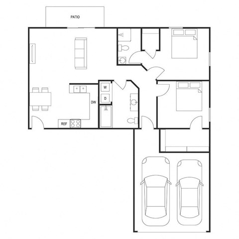 Floor plan for 2 beds, 2 baths, 1314 sqft