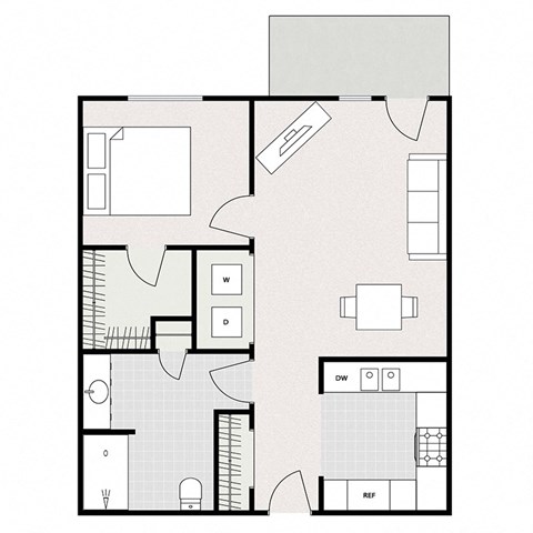 Floor plan for 1 bed, 1 bath, 640 sqft